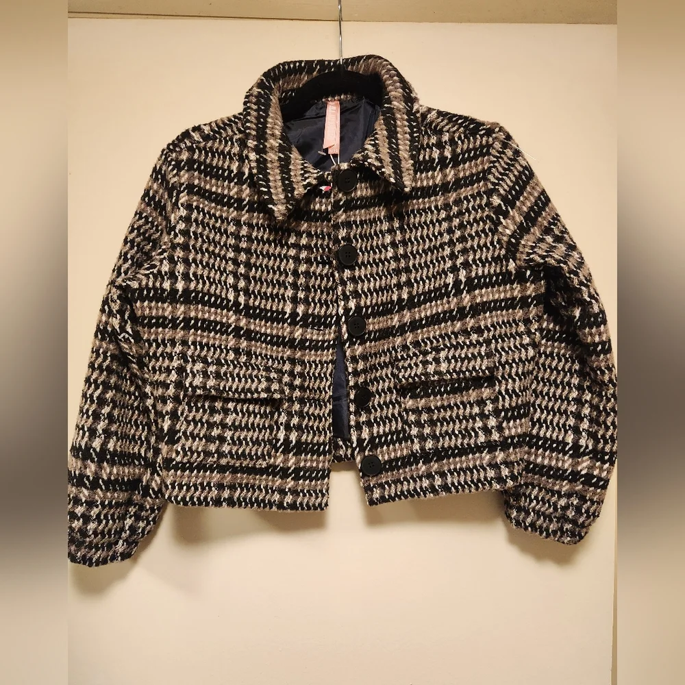 NWT Stylish Black, Tan & White Kids Jacket Girls Size M(10)